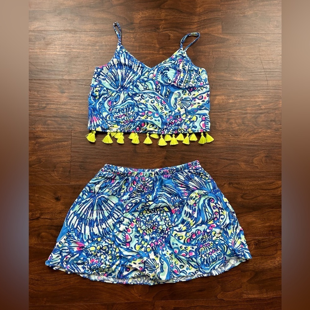 Lilly Pulitzer Ramona Crop Top Skort Set  2 Piece Size 00 Brilliant Blue Ceviche